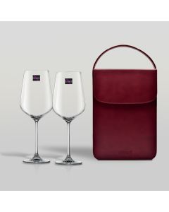 แก้วไวน์แดง Hong Kong Hip Bordeaux และกระเป๋าหนัง สี Red Ruby